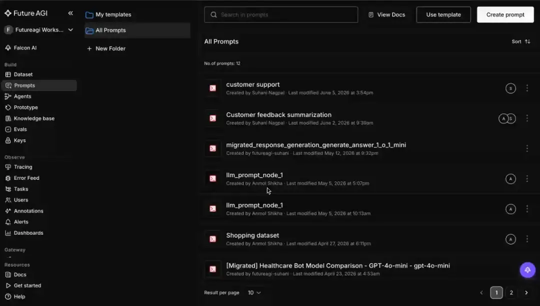 Future AGI prompt version history with commit messages, the immutable audit log for legal AI.