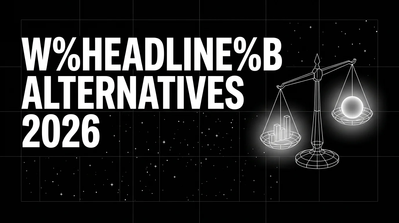 Editorial cover image on a pure black starfield background with faint white grid. Bold all-caps white headline W&B ALTERNATIVES 2026 fills the left half. The right half shows a wireframe scale with a W&B-style bar chart on the left pan and a luminous FutureAGI orb on the right pan, drawn in pure white outlines.