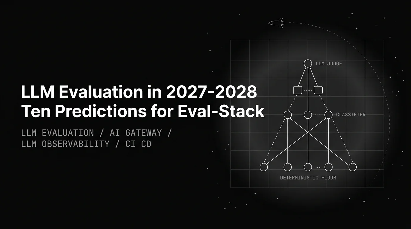 Editorial cover image for LLM Evaluation in 2027-2028: Ten Predictions for Eval-Stack Buyers