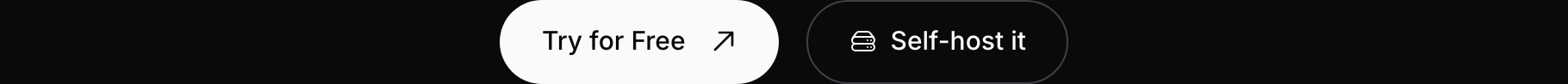 Real hero CTA pair on production, primary "Start for free" + secondary "Talk to sales", flat 1px borders, no gradients.