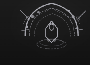 Guard, a small rocket centered inside three concentric dome-shaped shield arcs, with particle dots orbiting at the perimeter. Animations: shield-ripple ×3 + particle-orbit + threat-incoming.