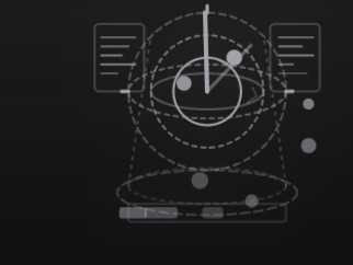 Monitor, a radar console with concentric range rings, a sweeping needle, two side data readouts, and a status bar at the base. Animations: radar-rotate + blip-ping + data-flicker + bar-grow.