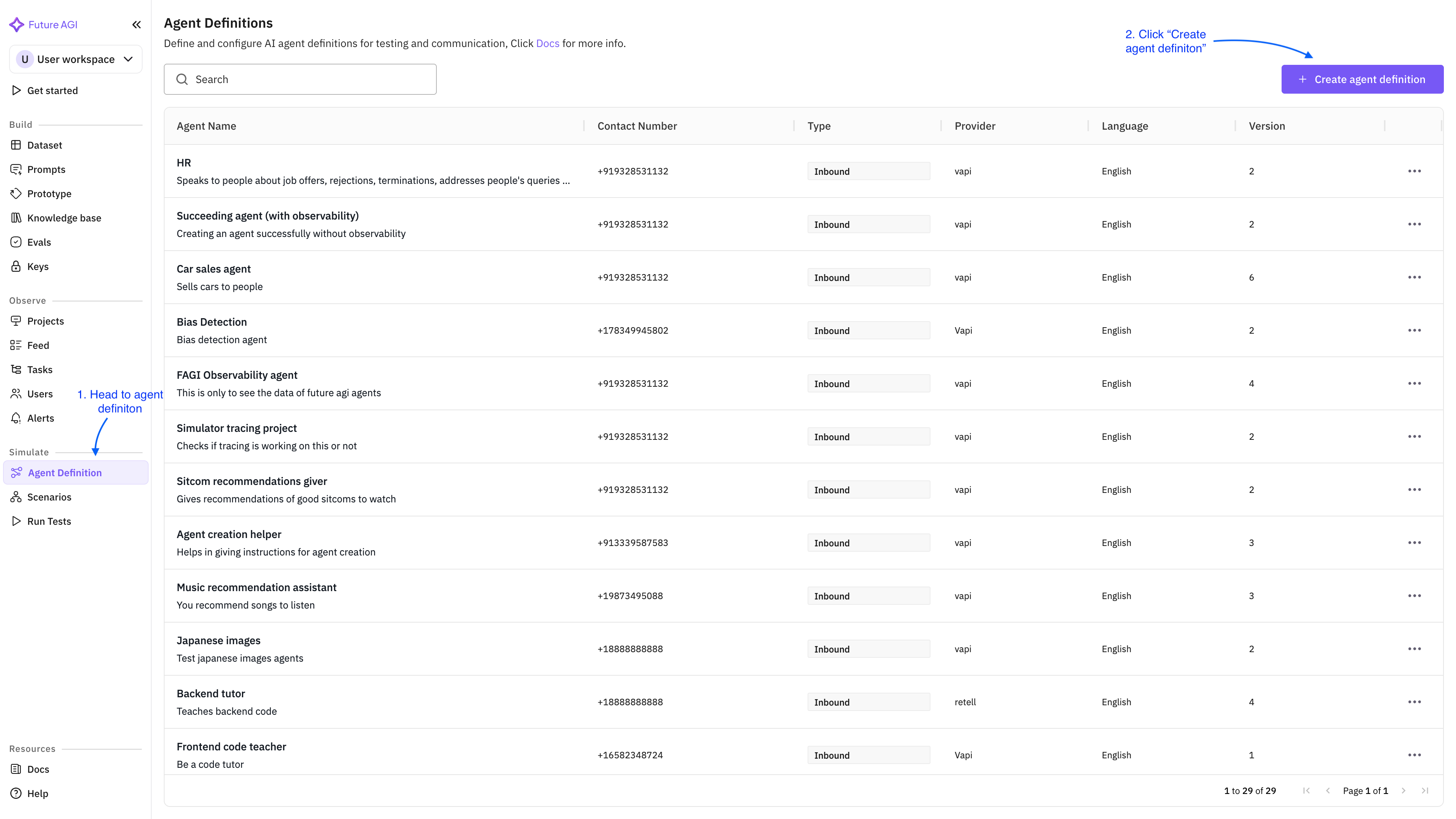 Agent Definition list before any agent is wired