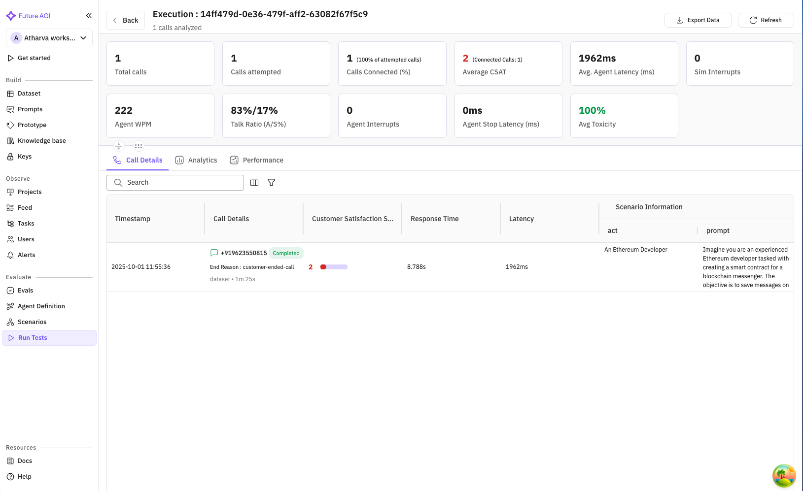 Call Insights view showing rubric pass-rate trends, top failing calls, and drift across audio_transcription, audio_quality, conversation_coherence, conversation_resolution, and task_completion