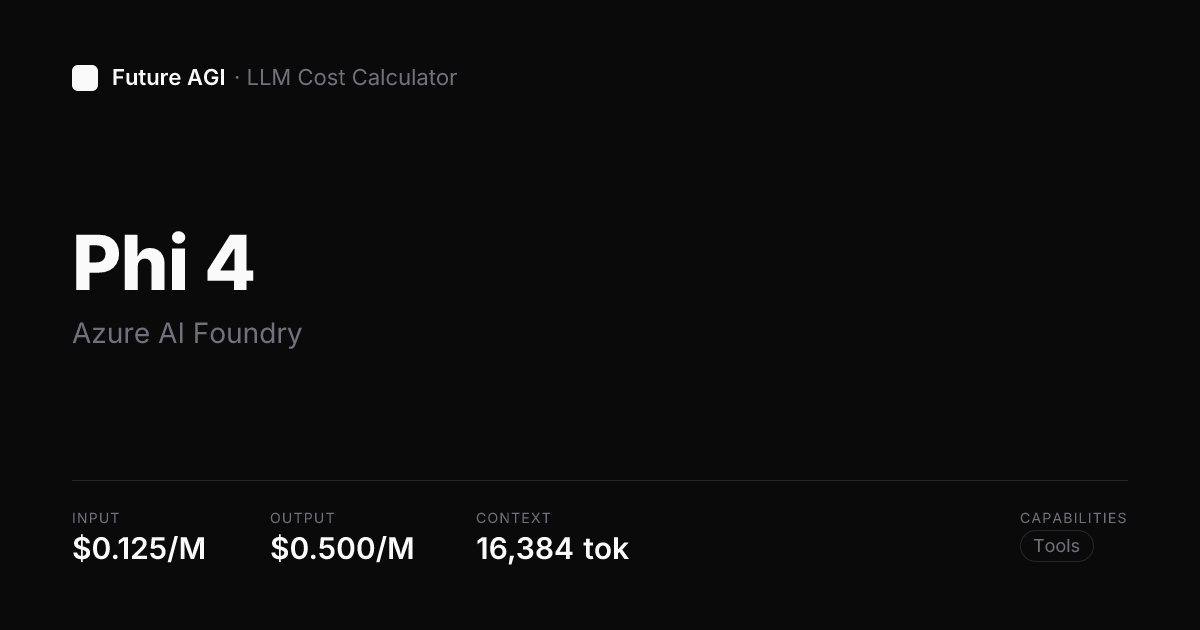 Phi 4 pricing & cost calculator — Azure AI Foundry | Future AGI