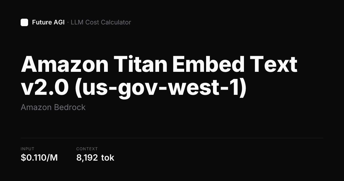 Gov West 1 Amazon Titan Embed Text v2.0 pricing — Amazon Bedrock ...