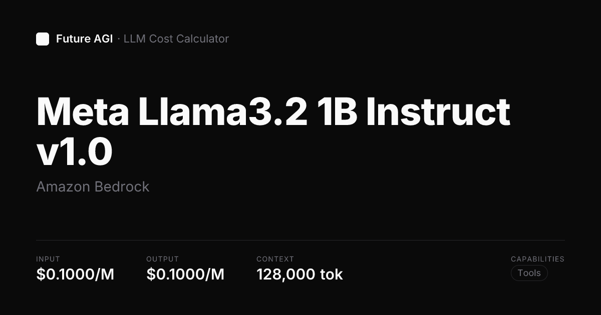 Meta Llama3.2 1B Instruct v1.0 pricing — Amazon Bedrock | Future AGI