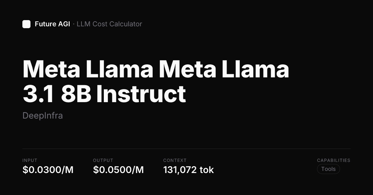Meta Llama Meta Llama 3.1 8B Instruct pricing — DeepInfra | Future AGI