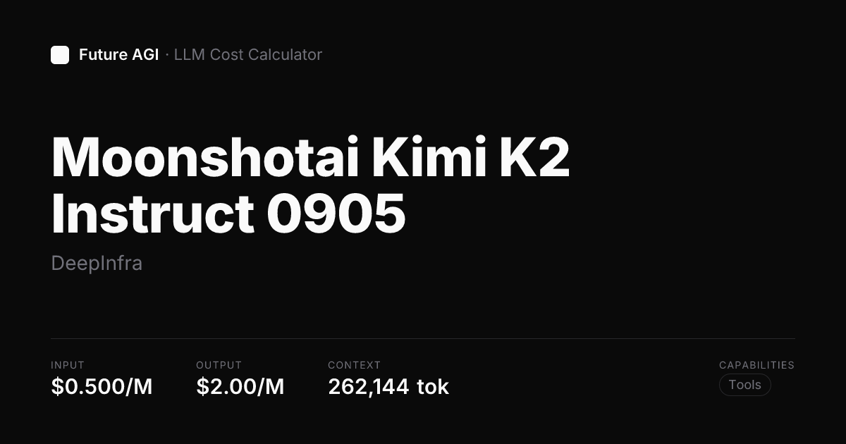 Moonshotai Kimi K2 Instruct 0905 pricing — DeepInfra | Future AGI
