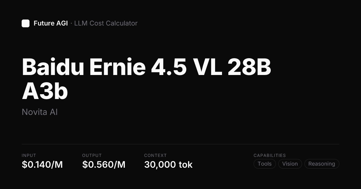 Baidu Ernie 4.5 VL 28B A3b pricing — Novita AI | Future AGI