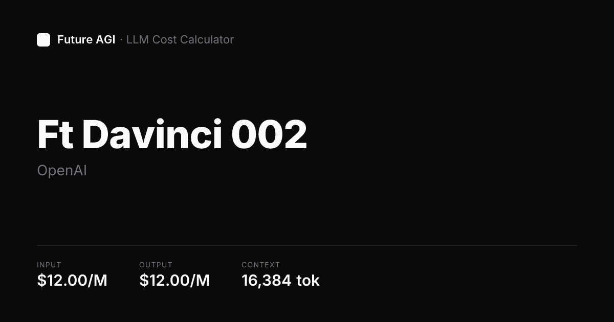 Ft Davinci 002 pricing & cost calculator — OpenAI | Future AGI