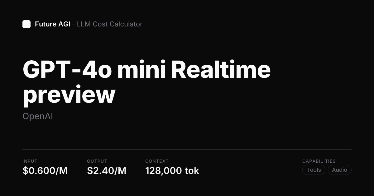 GPT 4o mini Realtime preview pricing — OpenAI | Future AGI