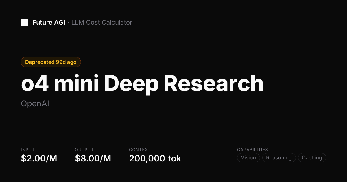 o4 mini Deep Research pricing — OpenAI | Future AGI