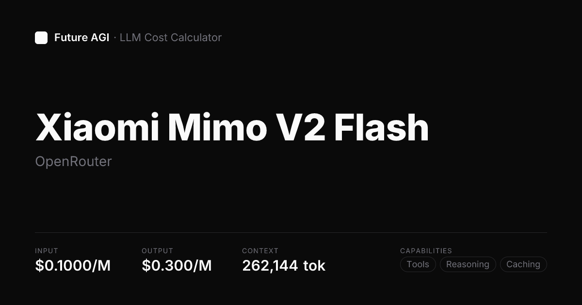 Xiaomi Mimo V2 Flash pricing — OpenRouter | Future AGI