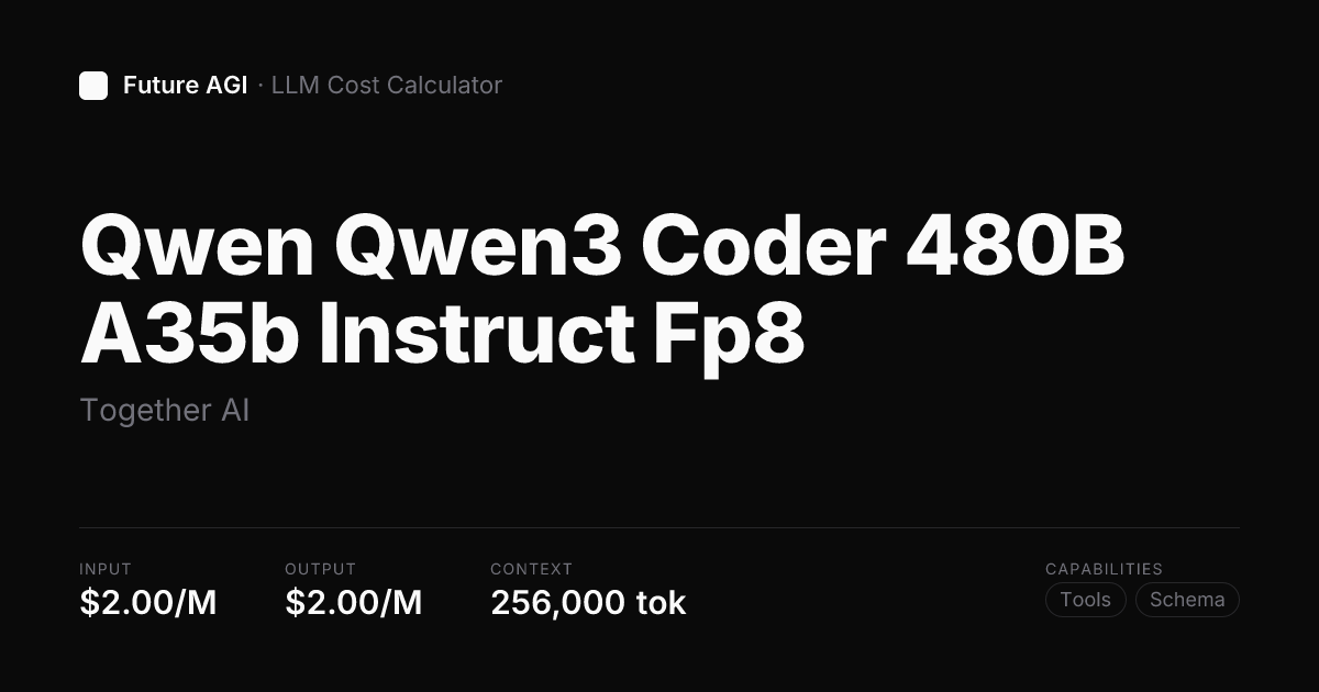 Qwen Qwen3 Coder 480B A35b Instruct Fp8 pricing — Together AI | Future AGI