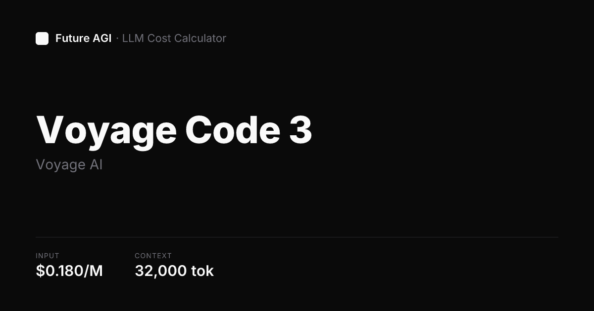 Voyage Code 3 pricing & cost calculator — Voyage AI | Future AGI