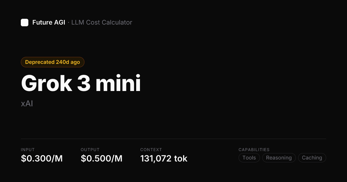 Grok 3 mini pricing & cost calculator — xAI | Future AGI