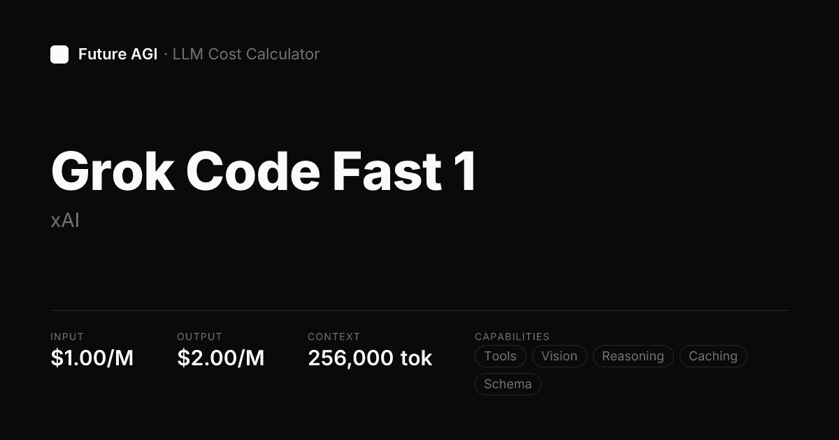 Grok Code Fast 1 pricing & cost calculator — xAI | Future AGI