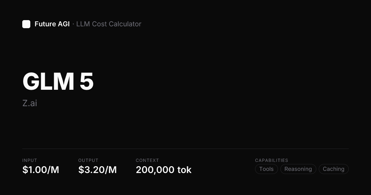 Glm 5 pricing & cost calculator — Z.ai | Future AGI